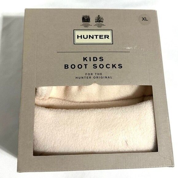 HUNTER Boots Kids Boot Socks size XL Cream with red and black logo fleece - Picture 2 of 8